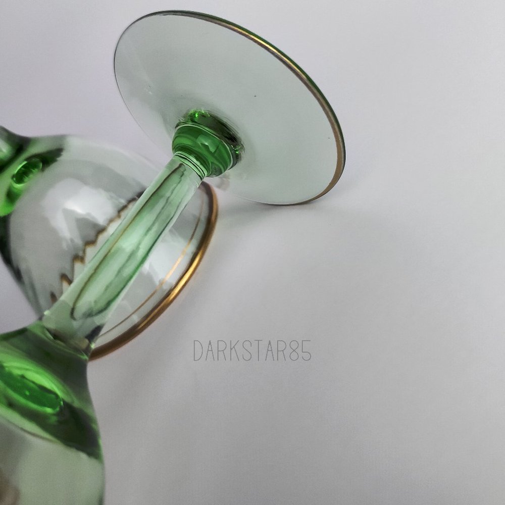 Pair of Vintage Green Gold-Trimmed Small Stemware Glasses - Picture 4 of 8